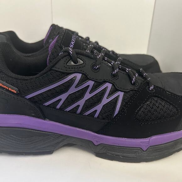 Women's Black/Purple Skecher Lightweight Safety toe Shoe 7 - Picture 1 of 9